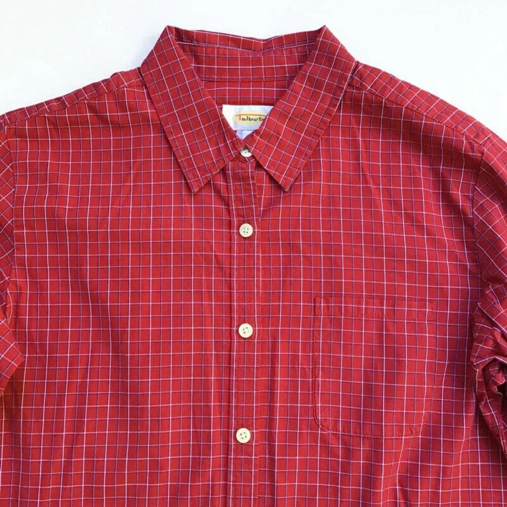 Talbots Button Down Shirt Womens Sz Medium Thin Line Plaid Red Blue 100% Cotton - Picture 3 of 8